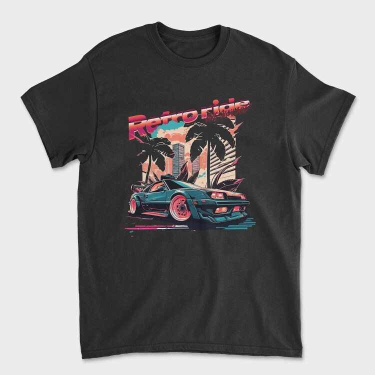 Retro Ride and Sunset Sports Car City Palm Trees Vaporwave, Unisex Men's T-Shirt
