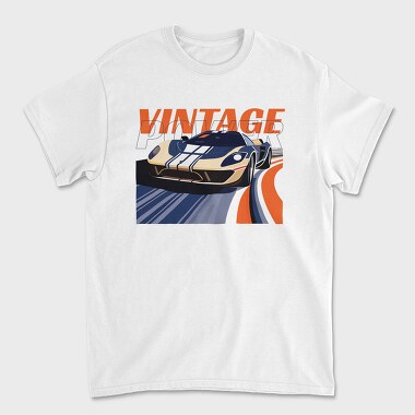 Unisex Men's T-Shirt, Sports Car Racetrack Vintage Power