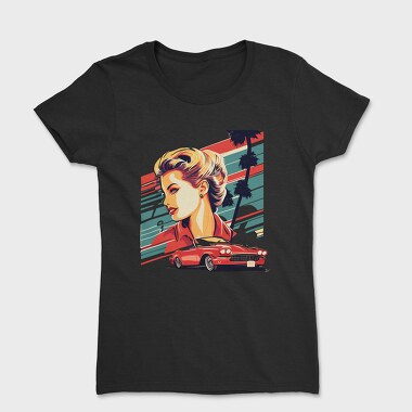 Vintage Car Convertible With Girl and Trees, Women's T-Shirt