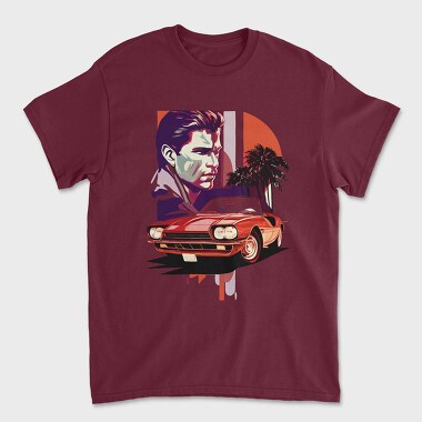 Unisex Men's T-Shirt, Vintage Car Convertible With Man and Trees