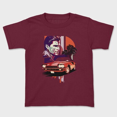 Vintage Car Convertible With Man and Trees, Детска Тениска