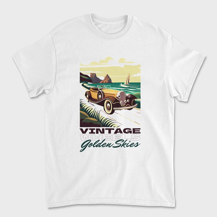 Vintage Car Driving Coastal Road 2, Унисекс Мъжка Тениска