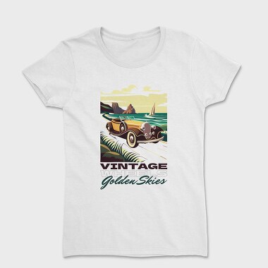Vintage Car Driving Coastal Road 2, Women's T-Shirt