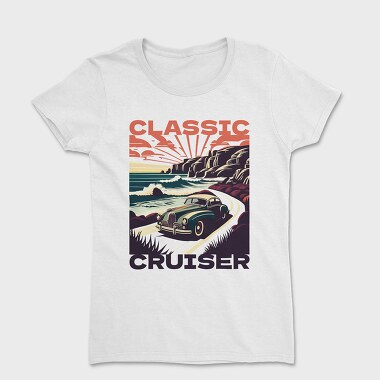 Vintage Car Driving Coastal Road, Women's T-Shirt