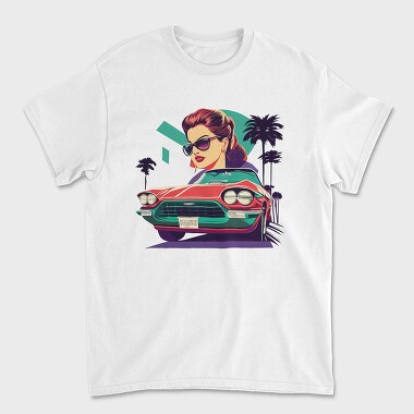 Vintage Convertible With Girl in Scenic, Unisex Men's T-Shirt