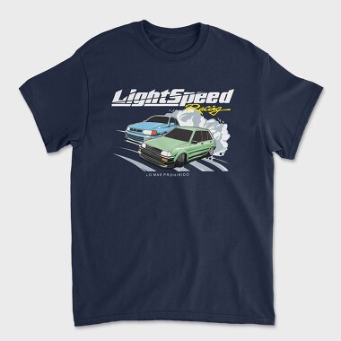 Drift Racing Blue Green Car, Unisex Men's T-Shirt