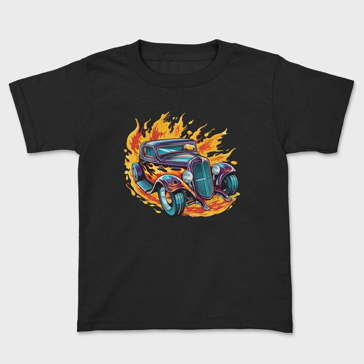 Flame Hotrod Old Car, Kids' T-Shirt