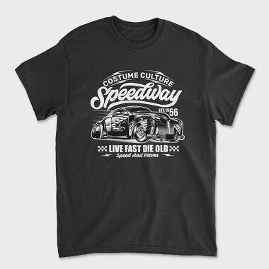 Unisex Men's T-Shirt, Old Hotrod Car Black and White