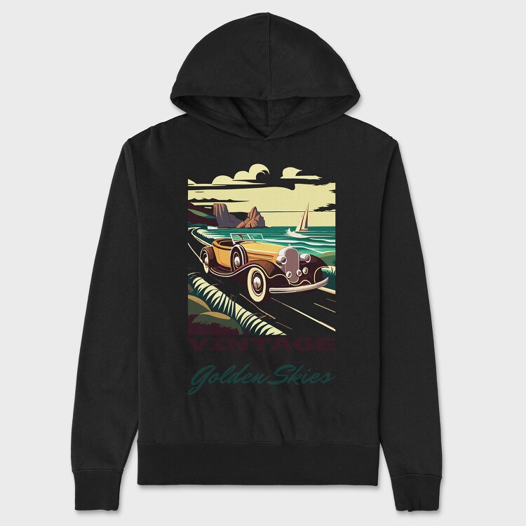 Vintage Car Driving Coastal Road 2, Unisex Men's Hoodie