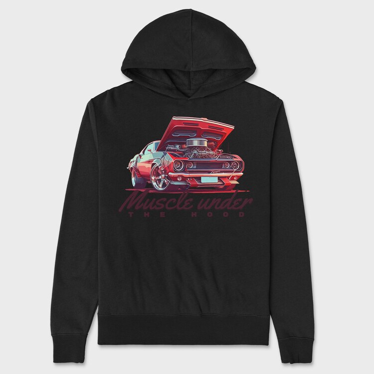 Muscle Car With Custom Engine Hood Up Muscle Under the Hood, Унисекс Мъжко Суичър