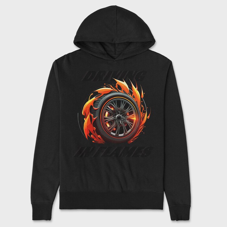 Driving in Flames Rims With Flames Line, Unisex Men's Hoodie