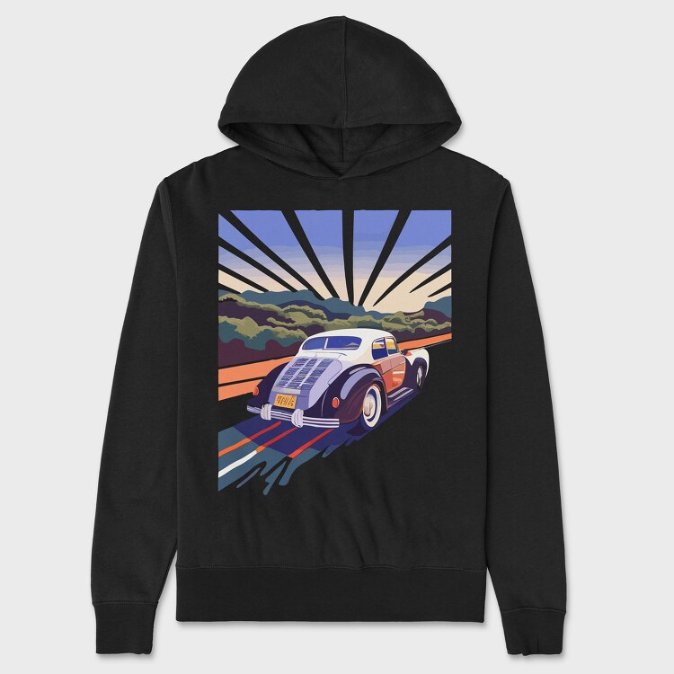Classic Car Road Trees Sunset, Унисекс Мъжко Суичър