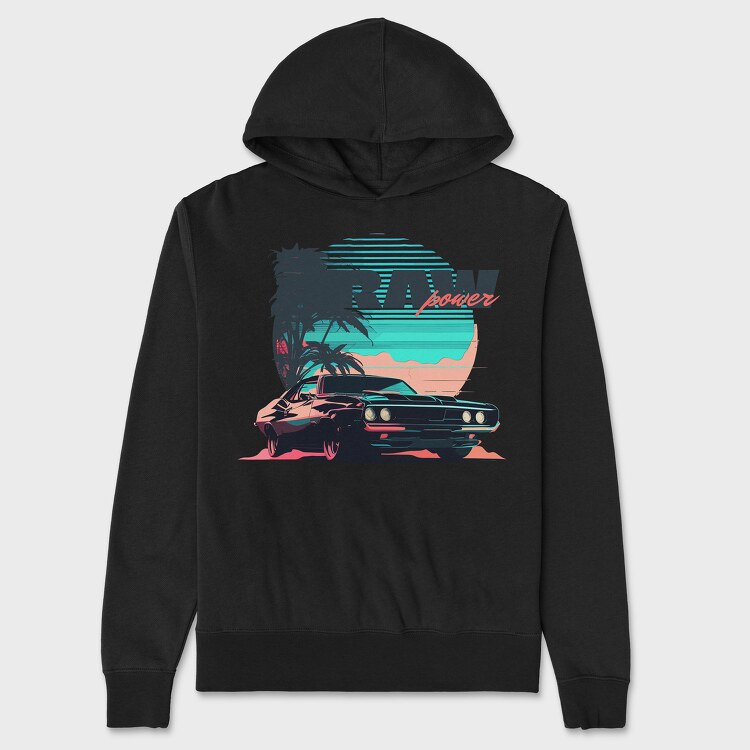 Raw Power Muscle Car Vaporwave, Unisex Men's Hoodie