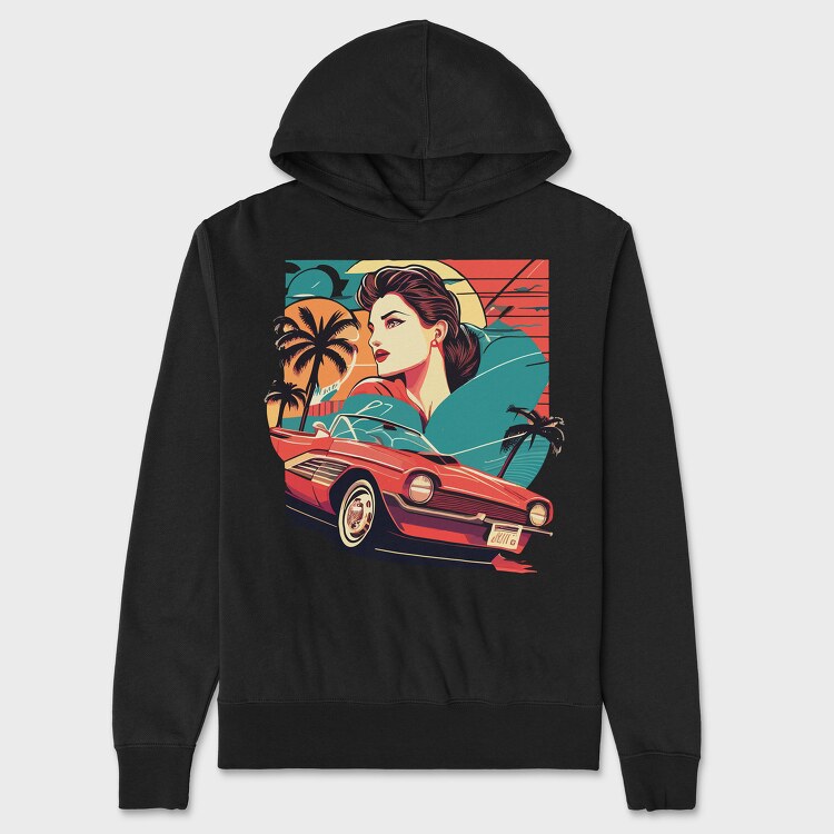 Iconic Vintage Convertible With Girl in Nature, Unisex Men's Hoodie