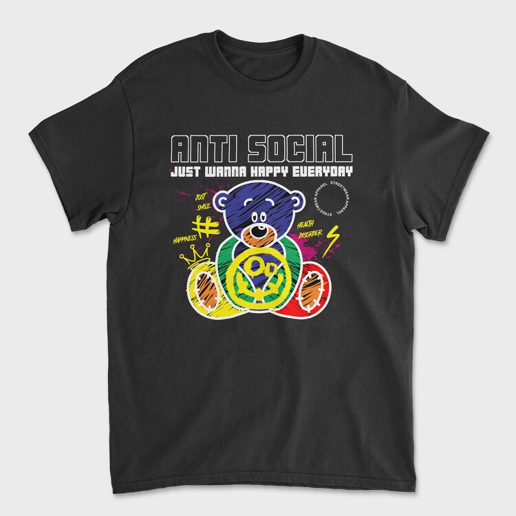 Anti Social Bear, Unisex Men's T-Shirt