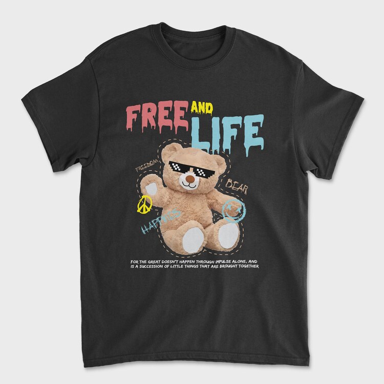Free Life Bear, Унисекс Мъжка Тениска