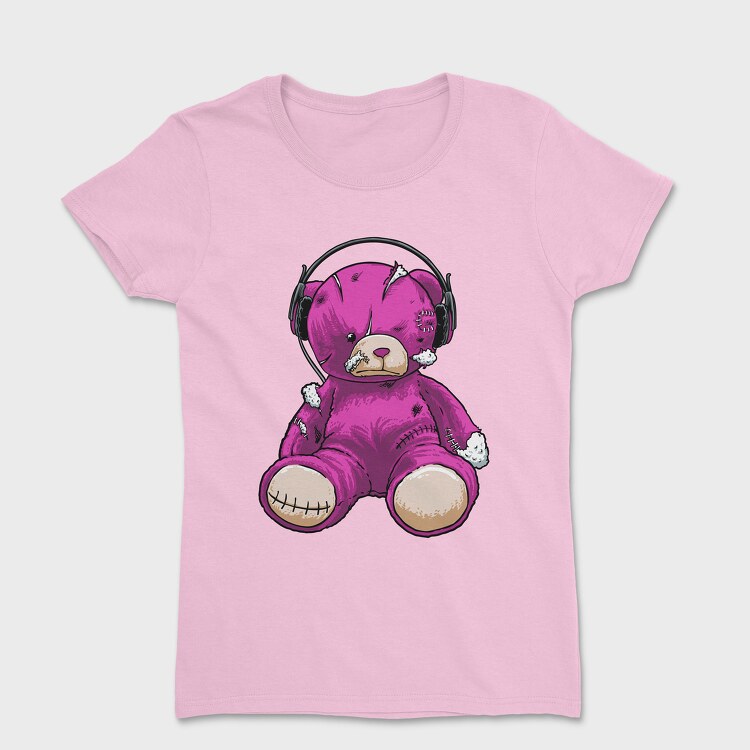 Headphones Pink Bear, Дамска Тениска