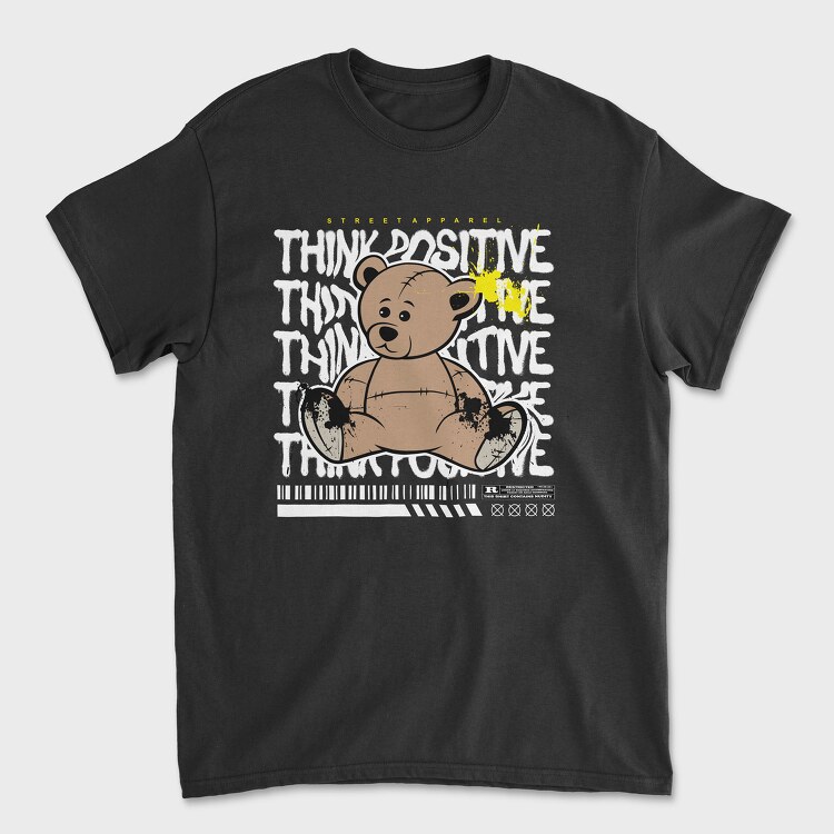 Think Positive Teddy Bear, Unisex Men's T-Shirt