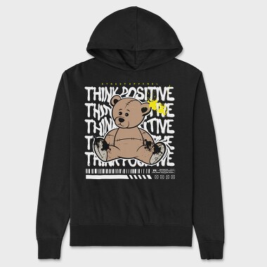 Think Positive Teddy Bear, Unisex Men's Hoodie