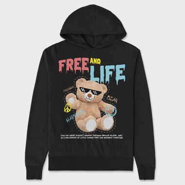 Free Life Bear, Unisex Men's Hoodie
