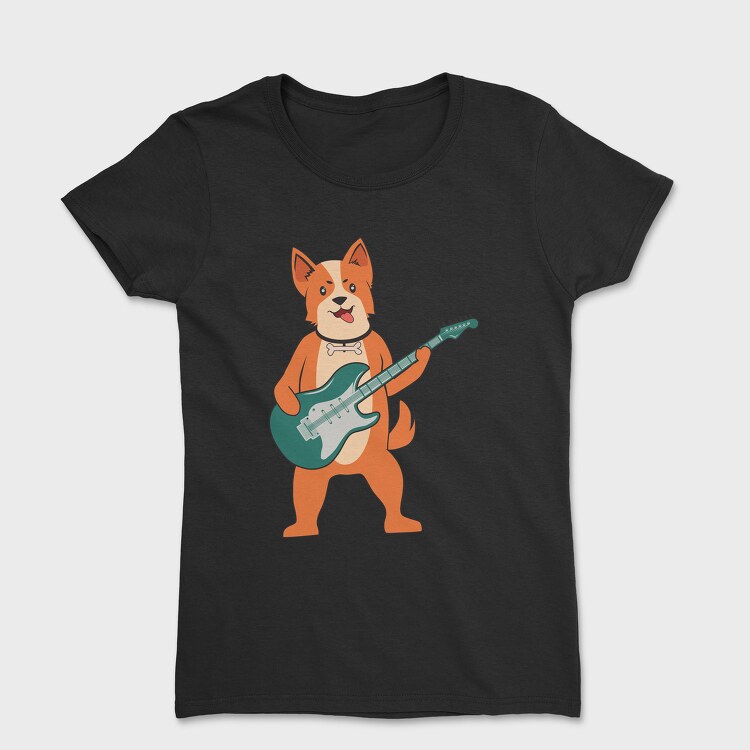 Dog Playing Guitar 1, Дамска Тениска