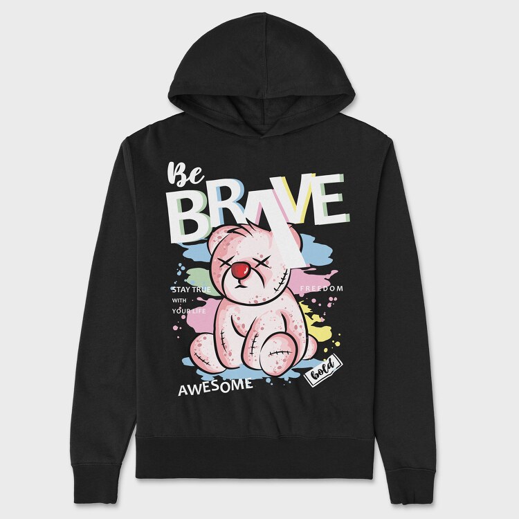 Brave Pink Teddy Bear, Unisex Men's Hoodie