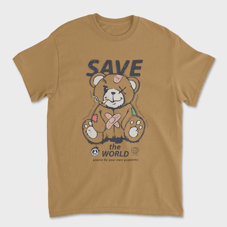 Save the World Teddy, Unisex Men's T-Shirt