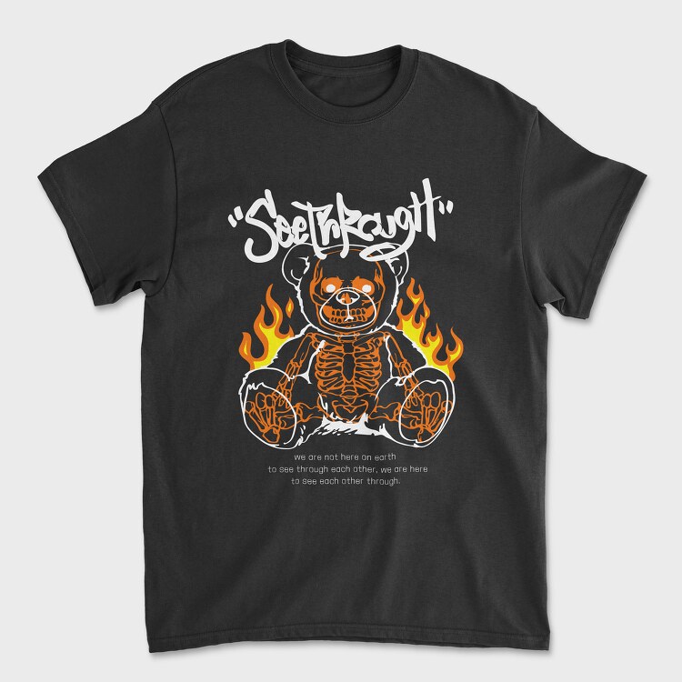 Skeleton Teddy Bear in Flames, Унисекс Мъжка Тениска