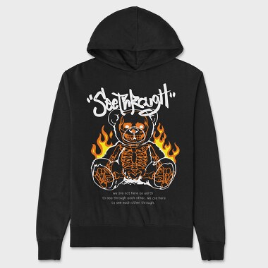 Skeleton Teddy Bear in Flames, Unisex Men's Hoodie