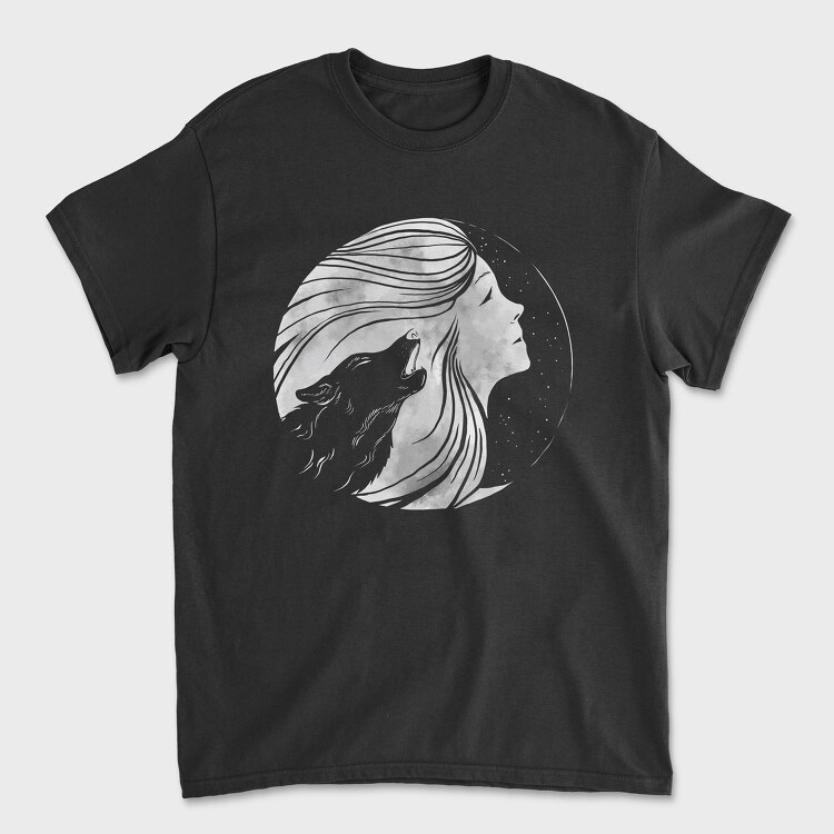 Howling Wolf Woman Moon, Унисекс Мъжка Тениска