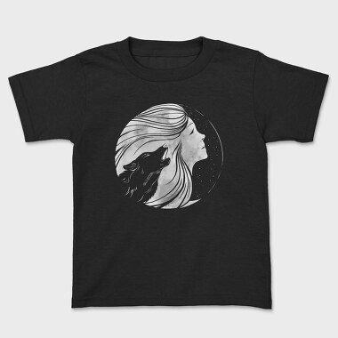 Kids' T-Shirt, Howling Wolf Woman Moon