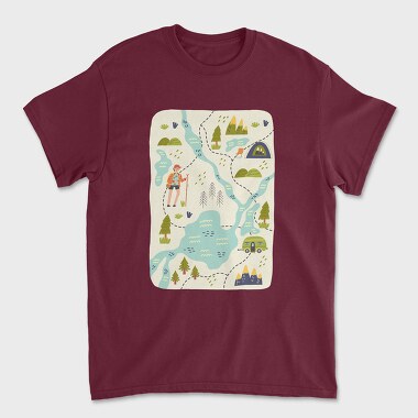 Unisex Men's T-Shirt, Adventure Hiking Map Illustration