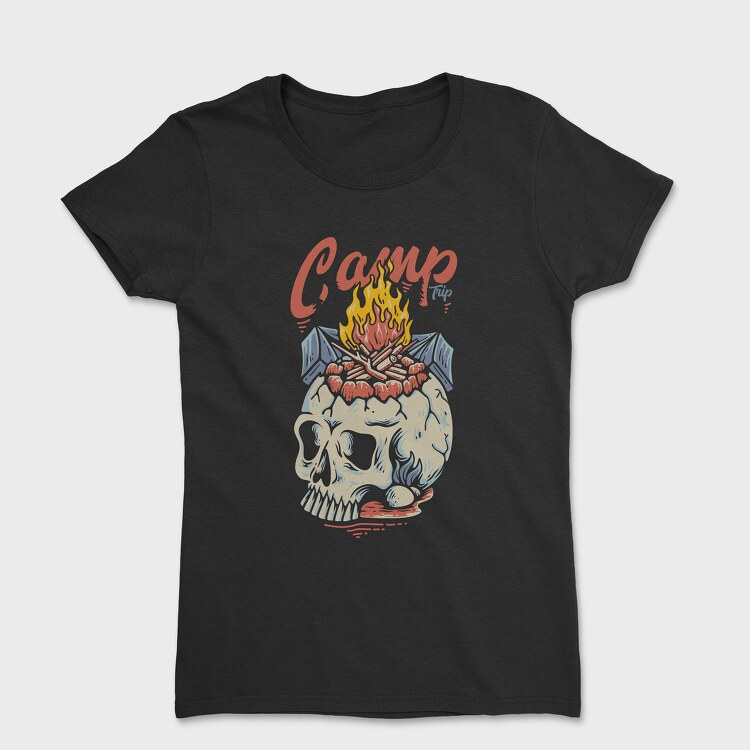 Camp Trip With Campfire on the Skull, Women's T-Shirt