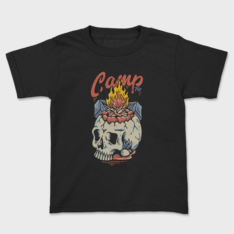 Camp Trip With Campfire on the Skull, Kids' T-Shirt