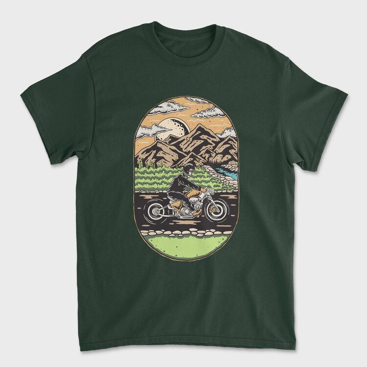 Skeleton Biker Landscape, Unisex Men's T-Shirt