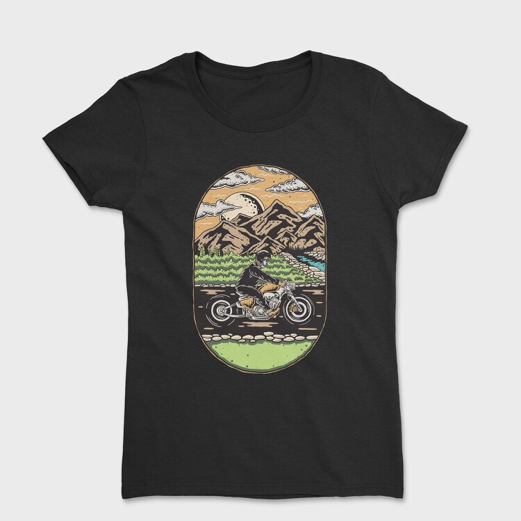 Skeleton Biker Landscape, Women's T-Shirt
