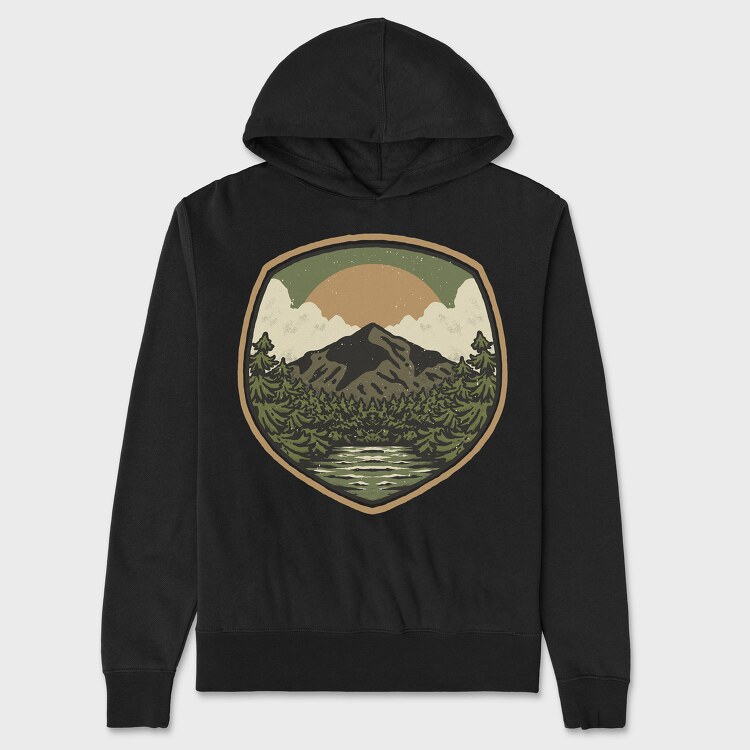 Green Vintage Landscape, Unisex Men's Hoodie