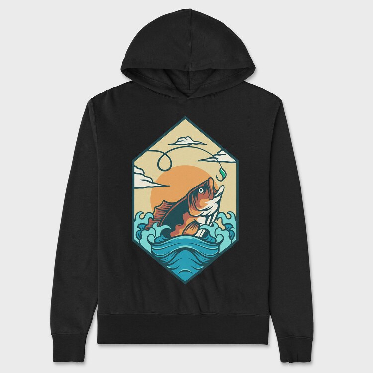 Bass Fishing Illustration 4, Unisex Men's Hoodie