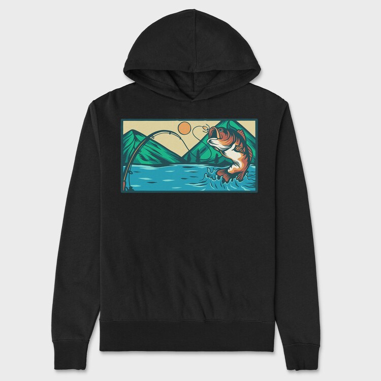 Bass Fishing Illustration 5, Unisex Men's Hoodie