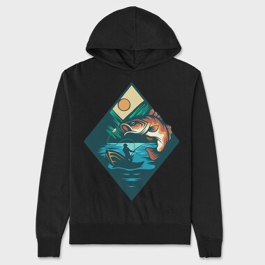 Bass Fishing Illustration 6, Unisex Men's Hoodie