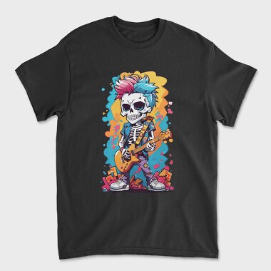 Colorful Guitarist Skeleton, Unisex Men's T-Shirt