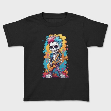 Colorful Guitarist Skeleton, Kids' T-Shirt