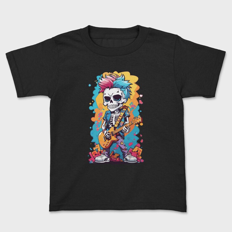 Colorful Guitarist Skeleton, Kids' T-Shirt