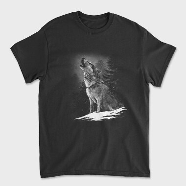 Realistic Wolf Monocrhome Howl, Unisex Men's T-Shirt