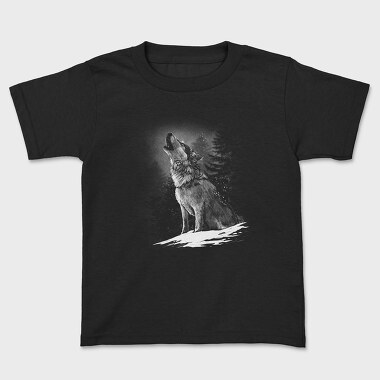 Realistic Wolf Monocrhome Howl, Kids' T-Shirt