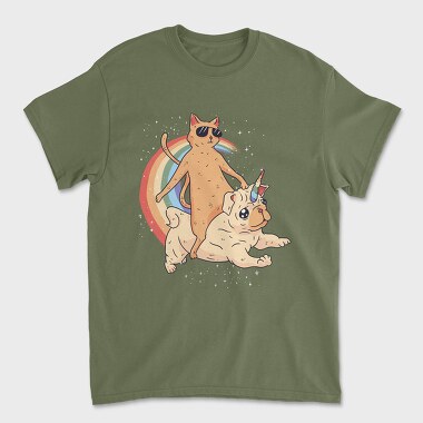 Cat Riding Dog Unicorn, Unisex Men's T-Shirt