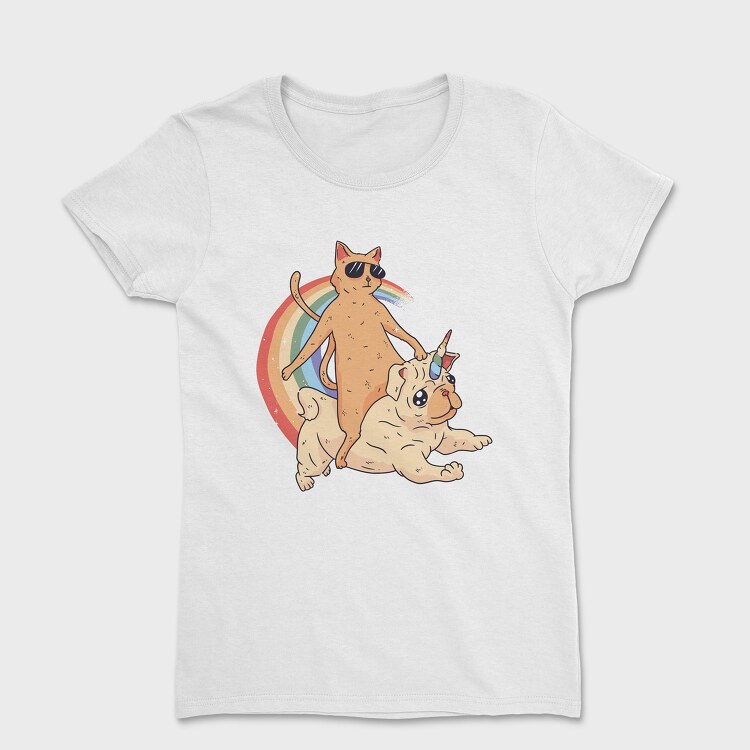 Cat Riding Dog Unicorn, Women's T-Shirt