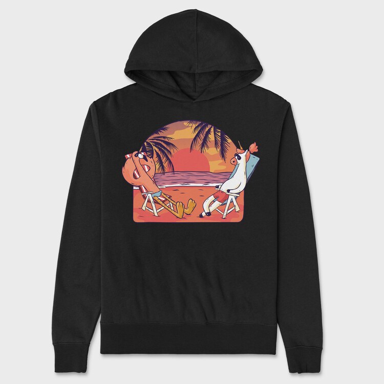 Unicorn Flamingo Beach, Unisex Men's Hoodie