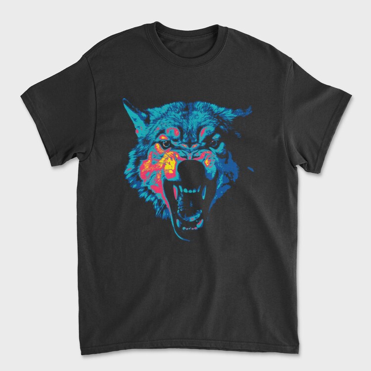 Angry Wolf Neon, Unisex Men's T-Shirt