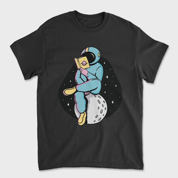 Astronaut Reading moon, Унисекс Мъжка Тениска